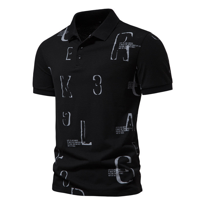 Men's Business Casual Letter Print Short-sleeve Lapel T-shirt