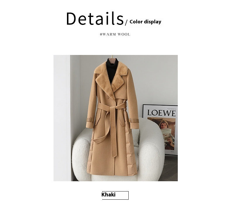 Imitated Mink Collar Double-faced Woolen Goods Cashmere Stitching White Duck Jacket