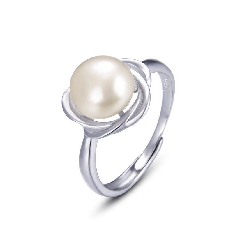 S925 Silver Ring Pearl Lady Necklace Jewelry Set