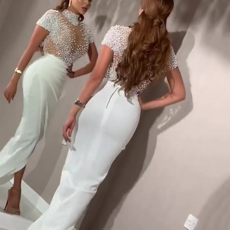 White Beaded Hip Swing Dress