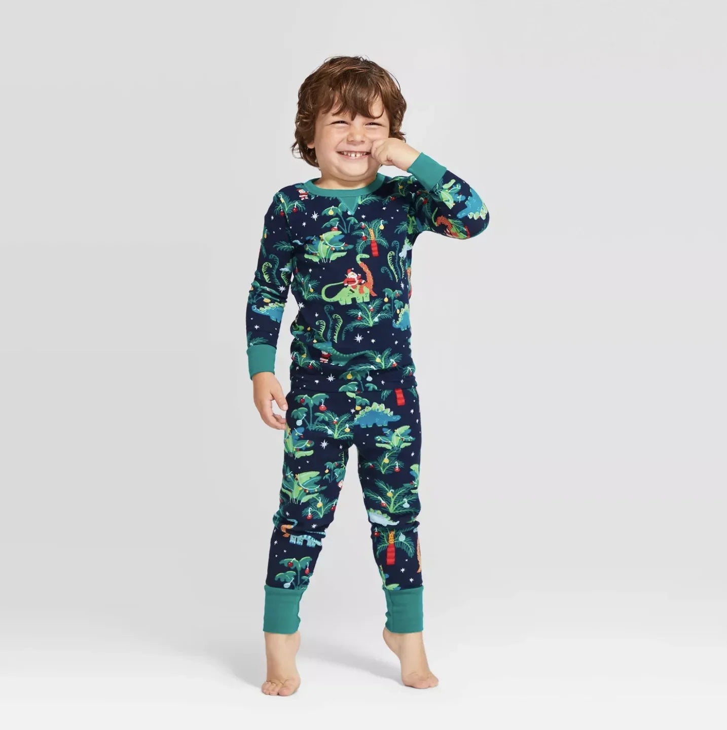 2024 New Family Christmas Pajamas Set Mom Dad Kids Baby Dog Matching Outfits Dinosaur Print Soft Warm Sleepwear Xams Family Look