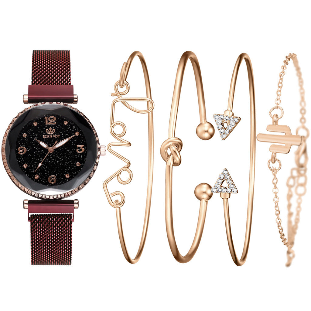 Starry Sky Magnet Buckle Fashion Bracelet Wristwatch Gift Set