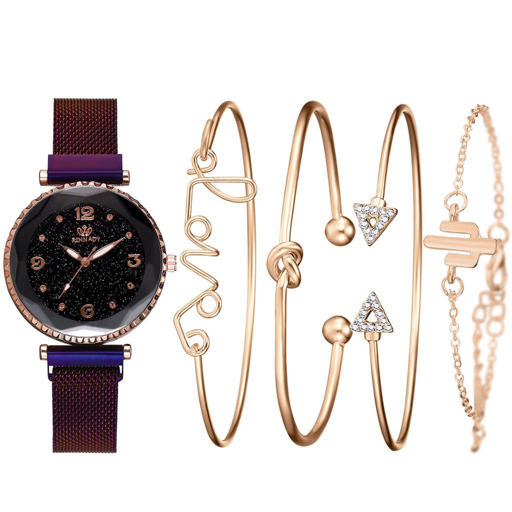 Starry Sky Magnet Buckle Fashion Bracelet Wristwatch Gift Set