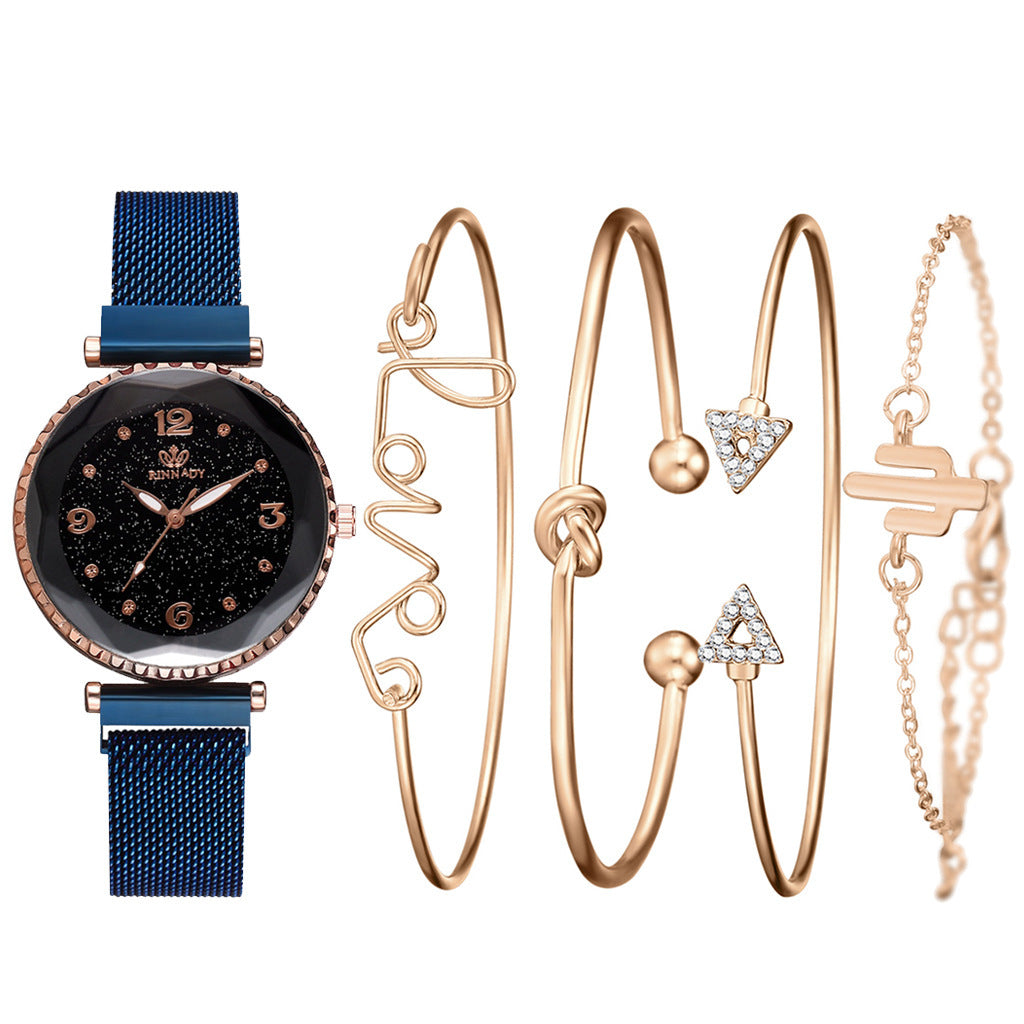 Starry Sky Magnet Buckle Fashion Bracelet Wristwatch Gift Set