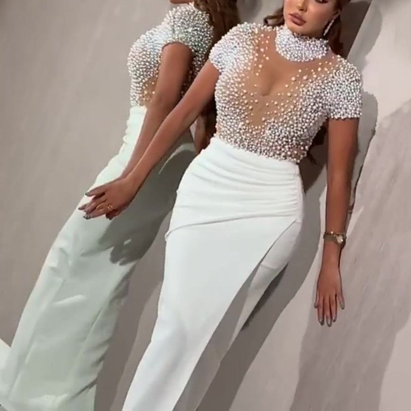 White Beaded Hip Swing Dress