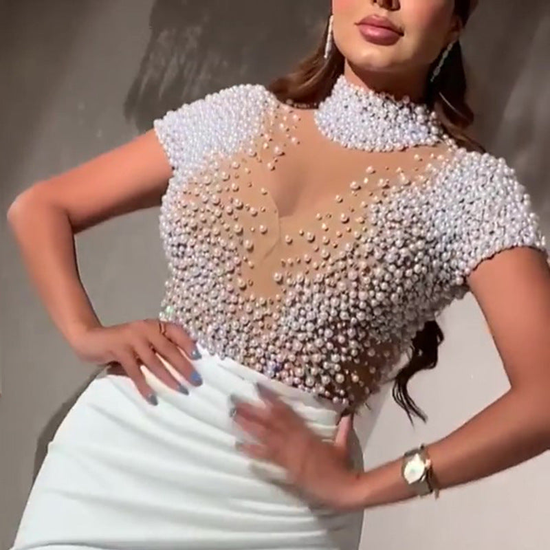 White Beaded Hip Swing Dress