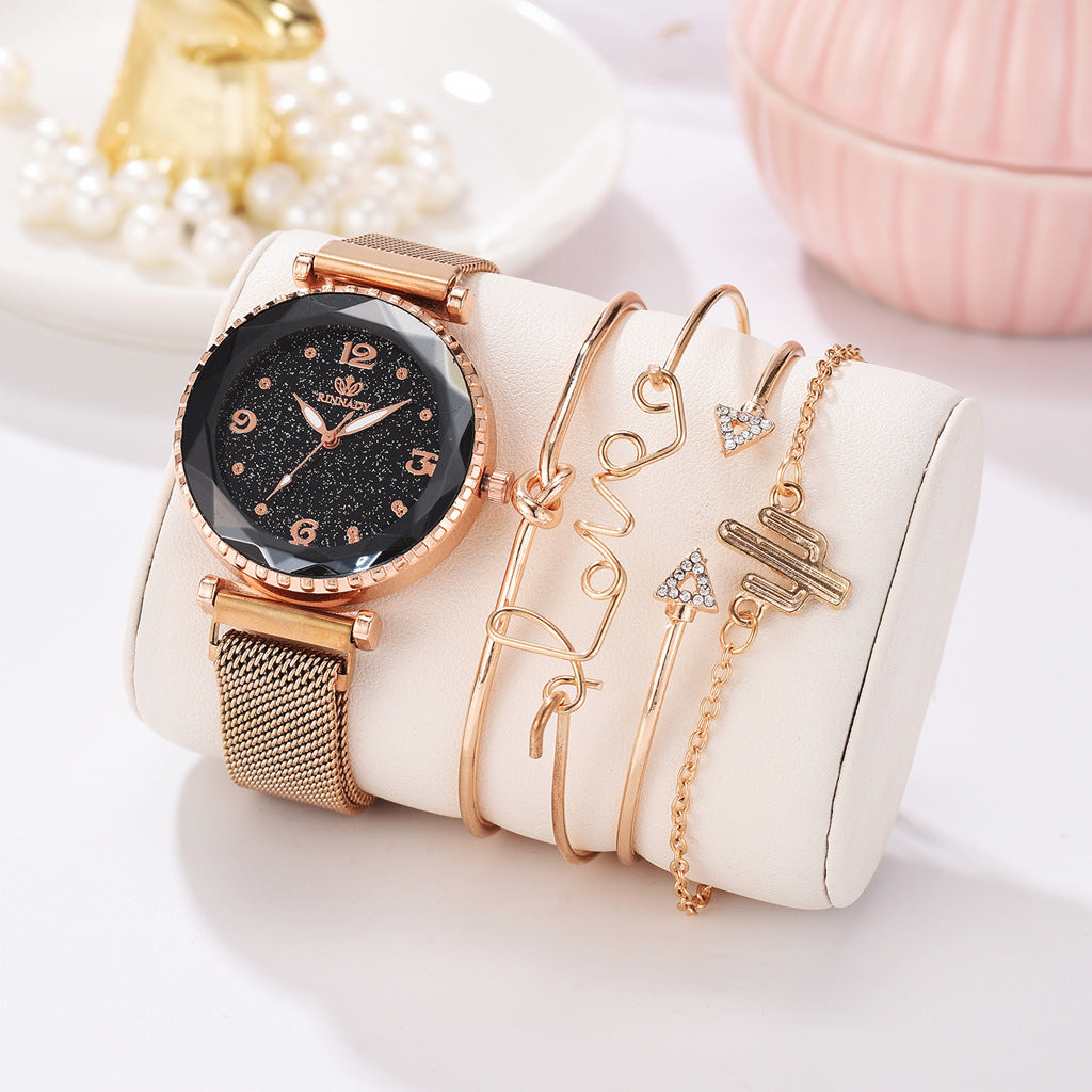 Starry Sky Magnet Buckle Fashion Bracelet Wristwatch Gift Set