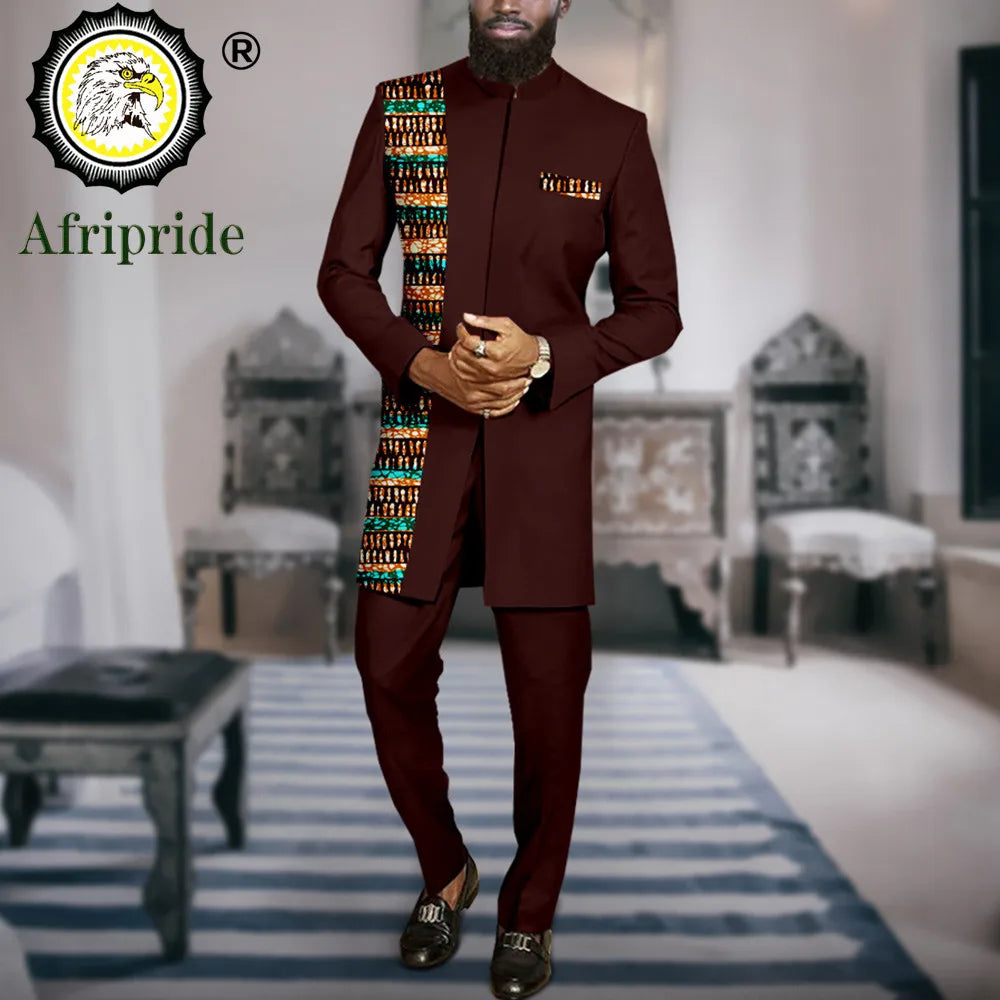Men`s Suit African Clothes Print Blazer and Pants Set Formal Outfits Dashiki Jacket Ankara Attire Bazin Riche Outfits A2316067