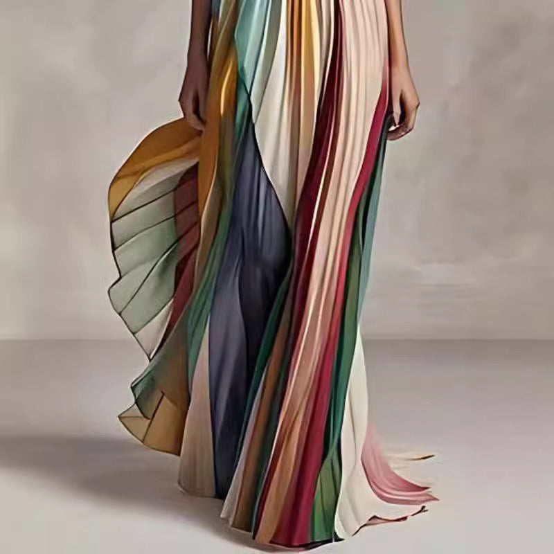 Beautiful, Eye-catching Tube Top Backless Printed Color Swing Maxi Dress