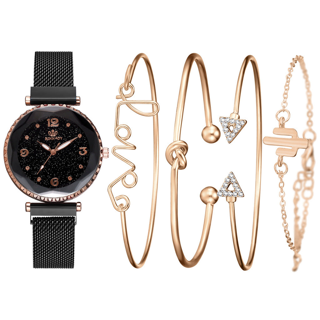 Starry Sky Magnet Buckle Fashion Bracelet Wristwatch Gift Set