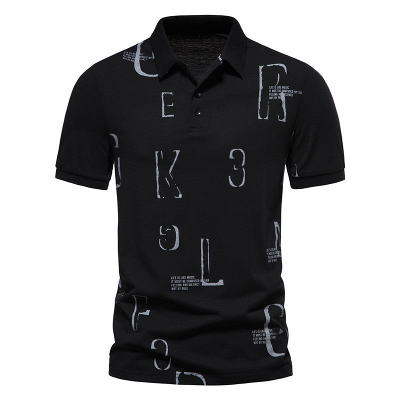Men's Business Casual Letter Print Short-sleeve Lapel T-shirt