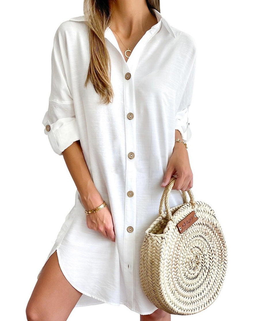 Long Sleeve Lapel Button Shirt Dress