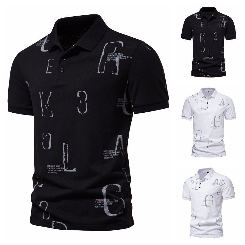Men's Business Casual Letter Print Short-sleeve Lapel T-shirt