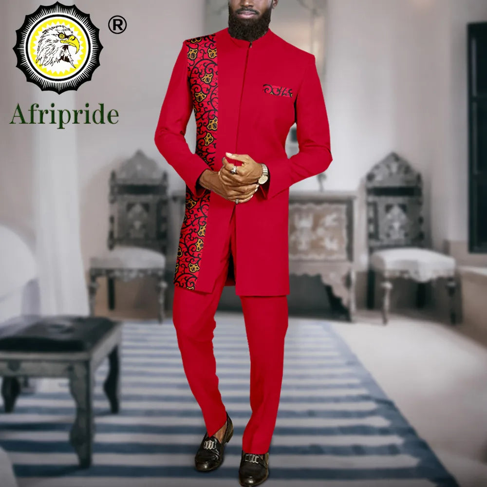 Men`s Suit African Clothes Print Blazer and Pants Set Formal Outfits Dashiki Jacket Ankara Attire Bazin Riche Outfits A2316067