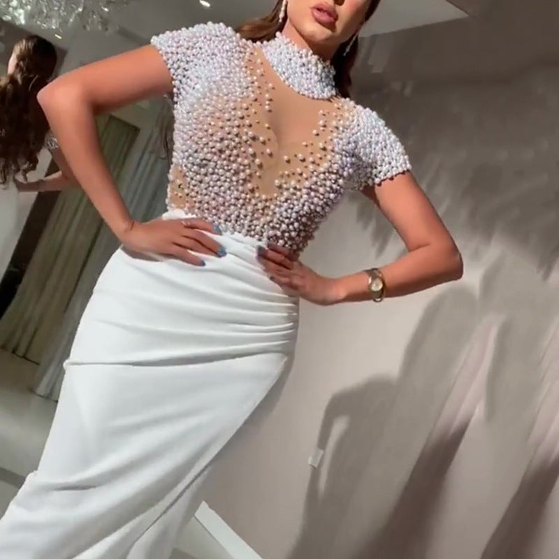 White Beaded Hip Swing Dress