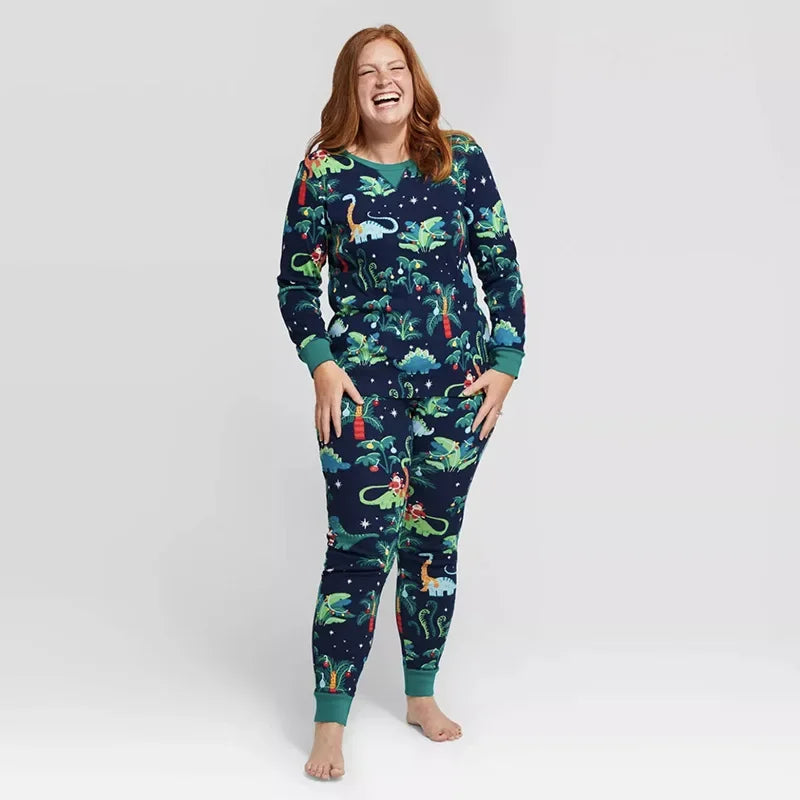 2024 New Family Christmas Pajamas Set Mom Dad Kids Baby Dog Matching Outfits Dinosaur Print Soft Warm Sleepwear Xams Family Look