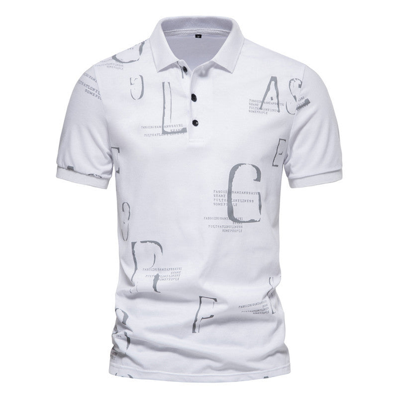 Men's Business Casual Letter Print Short-sleeve Lapel T-shirt