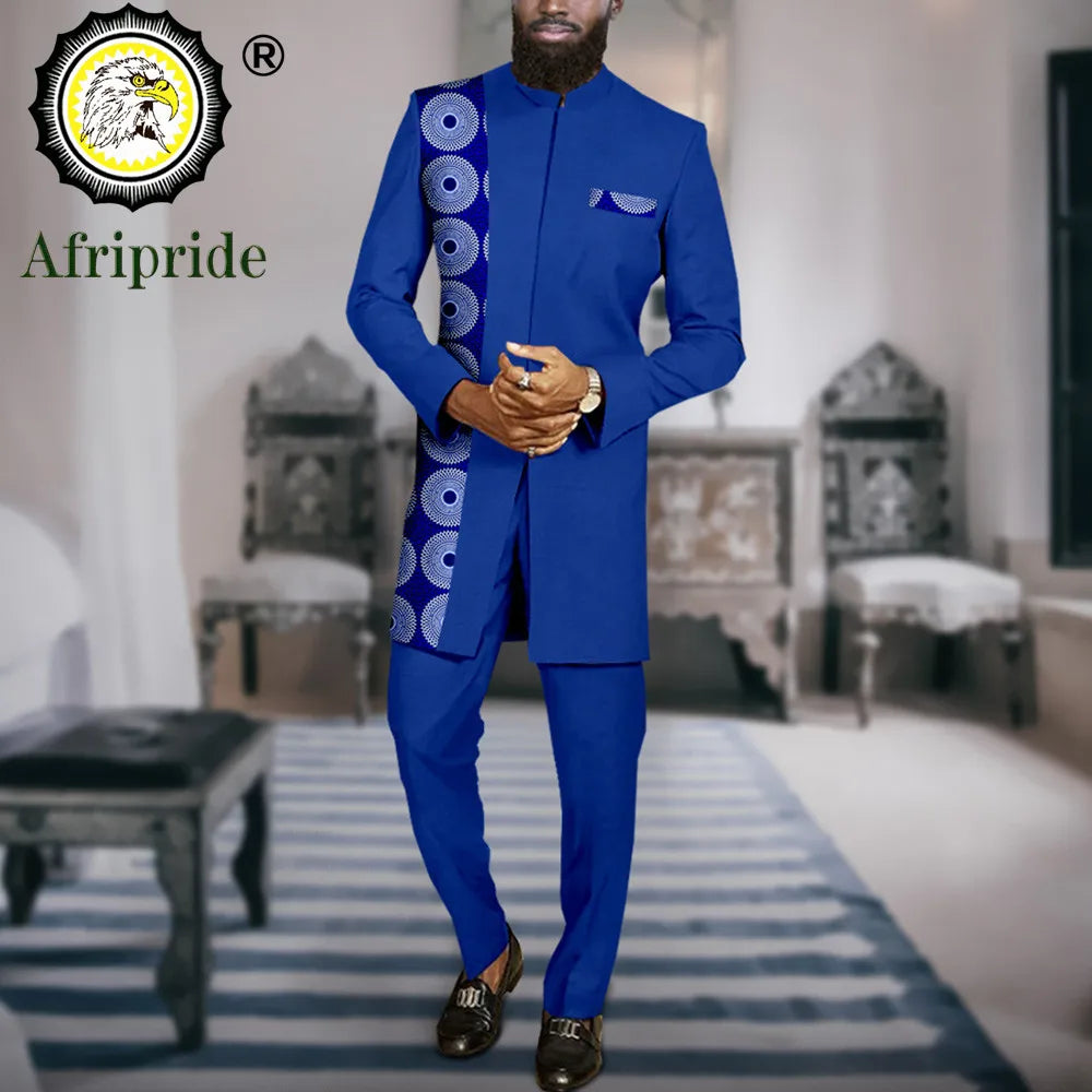 Men`s Suit African Clothes Print Blazer and Pants Set Formal Outfits Dashiki Jacket Ankara Attire Bazin Riche Outfits A2316067