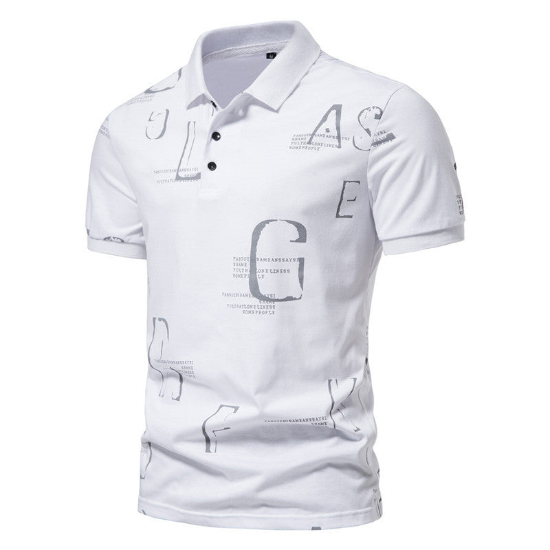 Men's Business Casual Letter Print Short-sleeve Lapel T-shirt