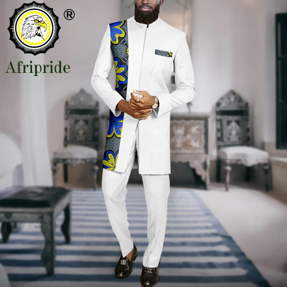 Men`s Suit African Clothes Print Blazer and Pants Set Formal Outfits Dashiki Jacket Ankara Attire Bazin Riche Outfits A2316067