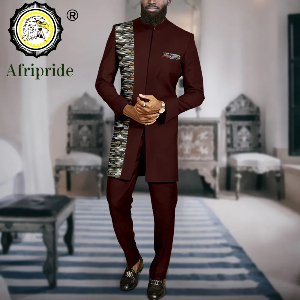 Men`s Suit African Clothes Print Blazer and Pants Set Formal Outfits Dashiki Jacket Ankara Attire Bazin Riche Outfits A2316067