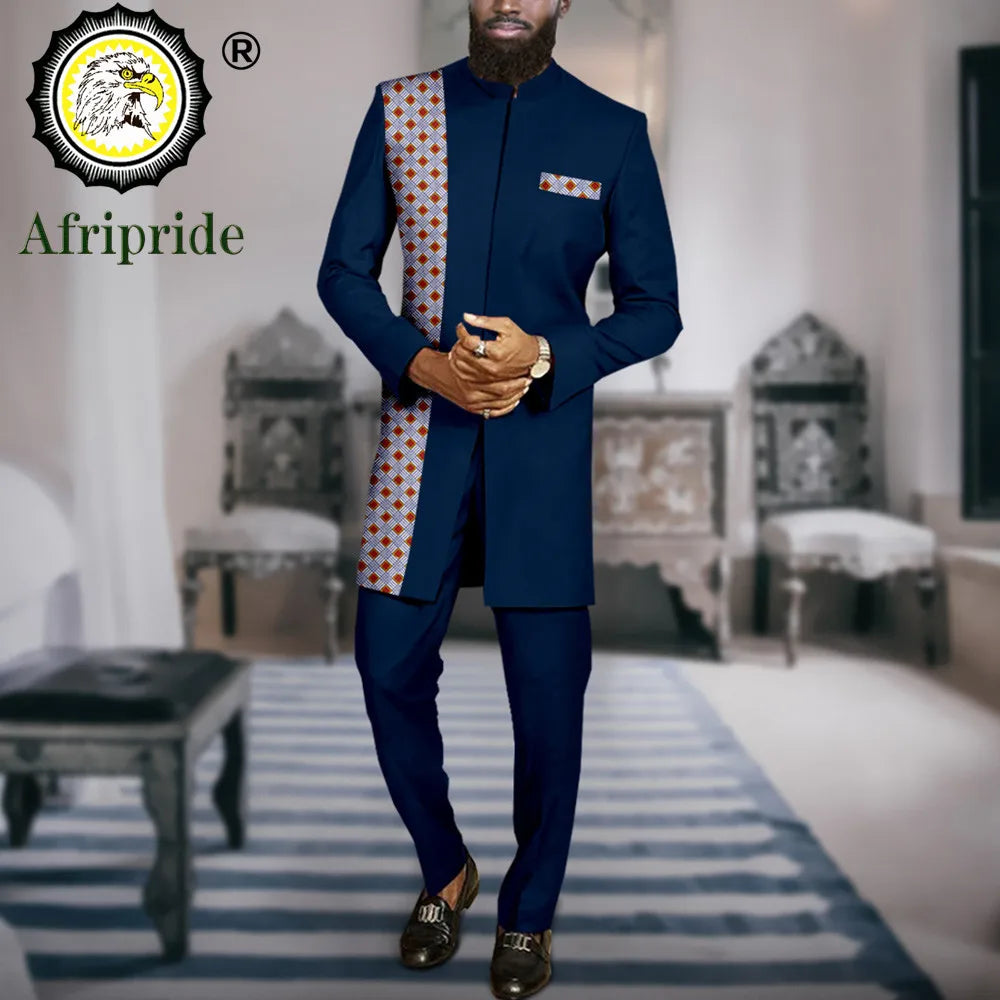 Men`s Suit African Clothes Print Blazer and Pants Set Formal Outfits Dashiki Jacket Ankara Attire Bazin Riche Outfits A2316067