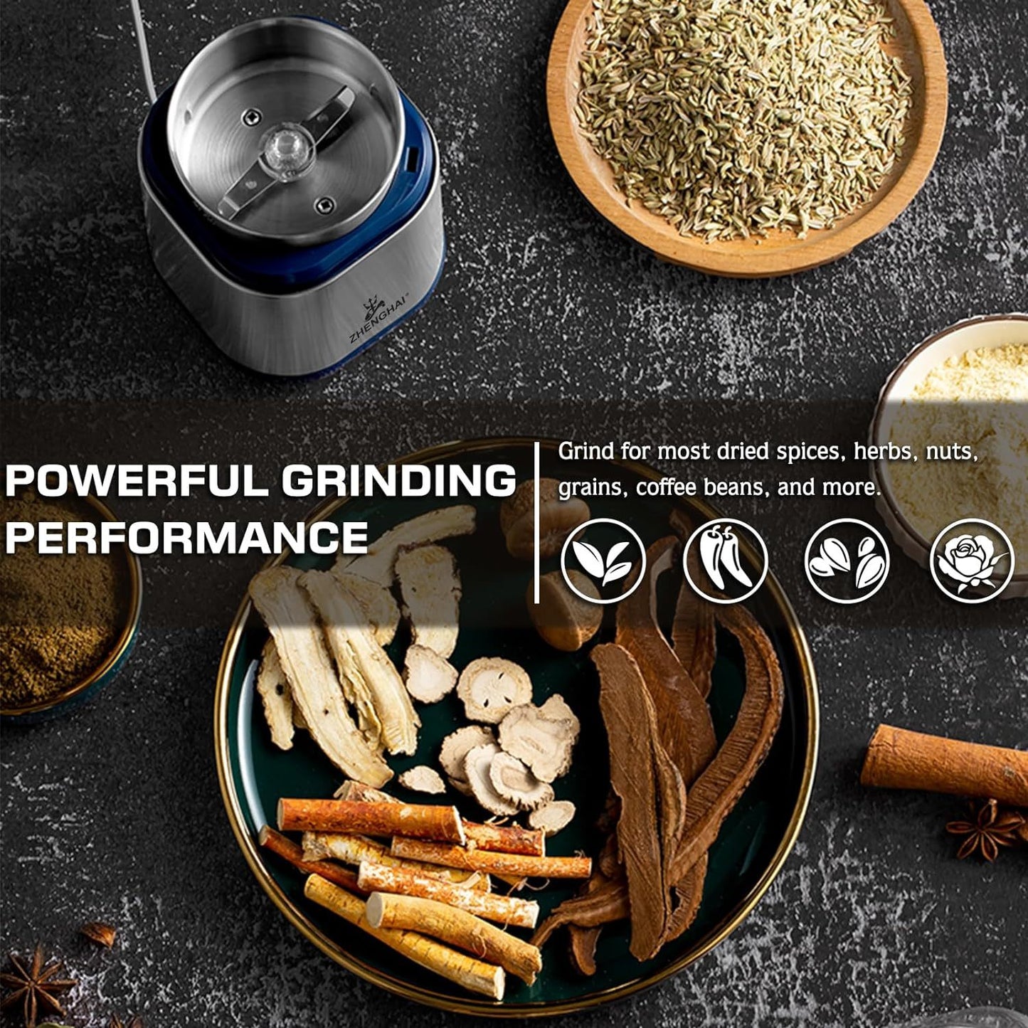 Electric Grinder For Herbs, Spices, Pollen And Coffee