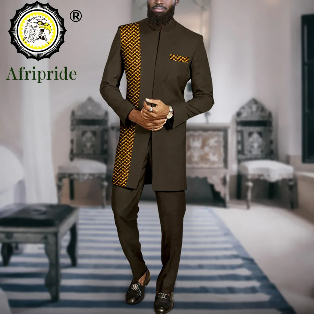 Men`s Suit African Clothes Print Blazer and Pants Set Formal Outfits Dashiki Jacket Ankara Attire Bazin Riche Outfits A2316067