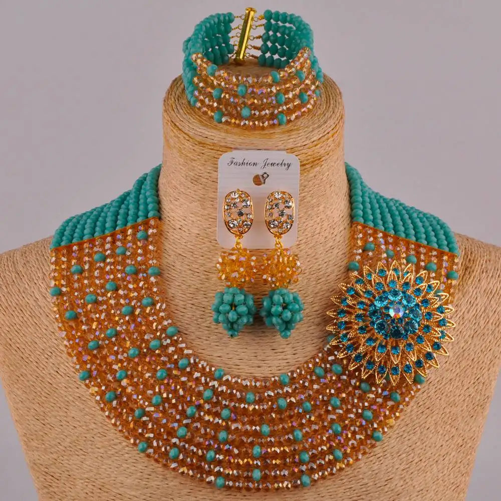 Fashion Jewelry African Wedding Royal Blue Crystal Beads Nigerian Bride Ladies Wedding Jewelry Set FC-12