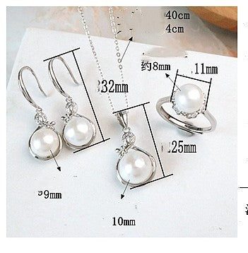 Silver Elegant Graceful Pearl Jewelry Three-piece Set