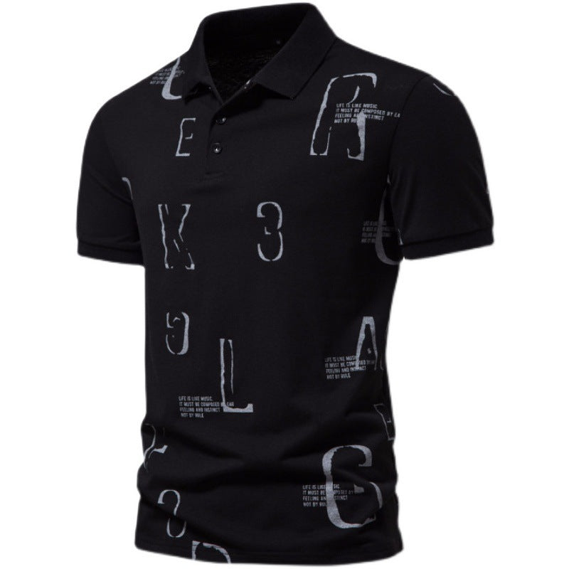 Men's Business Casual Letter Print Short-sleeve Lapel T-shirt