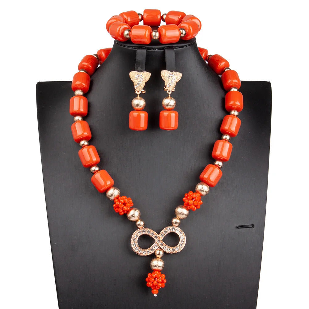 Artificia Coral Bead Royal Blue African Wedding Jewelry Set Women Necklace Gold Accessories Nigeria Bride Party ABG187