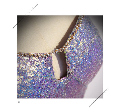 Luxury Purple Tube Top Sequined Evening Dress
