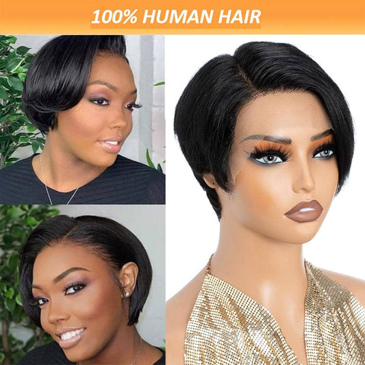 Human Hair Lace Bob Non-toxic Wig-pre-drawn, 13X4X1 Lace,  Short Straight, T-part Lace Front Short Wig.