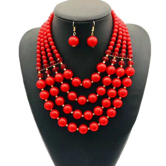 African Beads Jewelry Sets Bib Beads Handmade Jewelry Bridal Accessories Statement Nigerian Wedding Indian Necklace Earrings Set