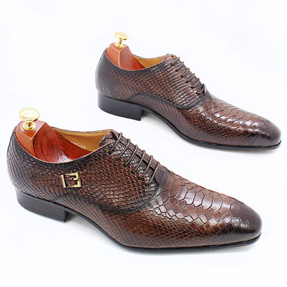 Mens' Snake Print Leather Business Dress Shoes