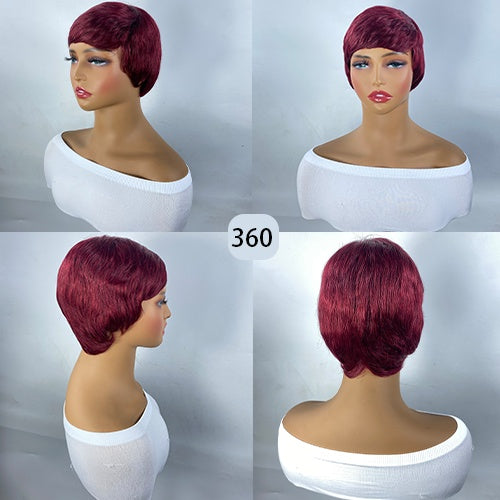 Short And Straight, Elf, Human Hair Non-toxic Wig, Burgundy, Short And Elf Haircut, Ladies Wig