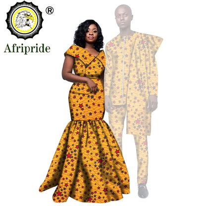 African Couple Clothing Men Dashiki 2 Piece Outfits Women Print Maxi Dress Crop Top Print Wear  AFRIPRIDE S20C005