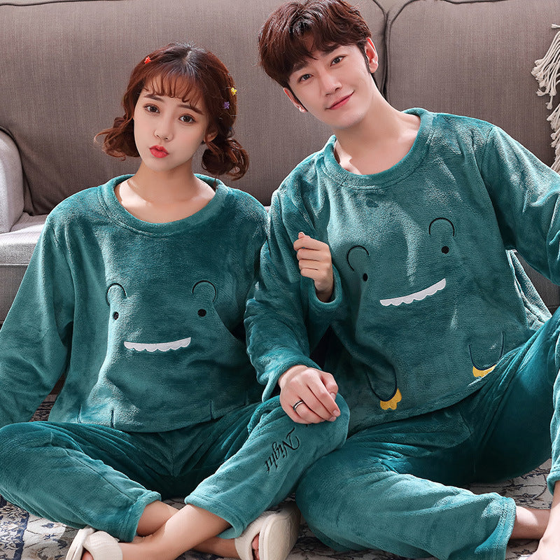 Couples Warm And Velvet Thickened Flannel Home Service Pajamas Set