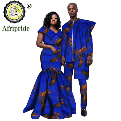 African Couple Clothing Men Dashiki 2 Piece Outfits Women Print Maxi Dress Crop Top Print Wear  AFRIPRIDE S20C005