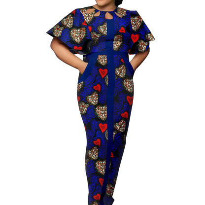 Afripride Elegant Women's Small Dress Custom Half Sleeve Ankara Dress Chest Hollow Solid Color Patchwork Section A2325016