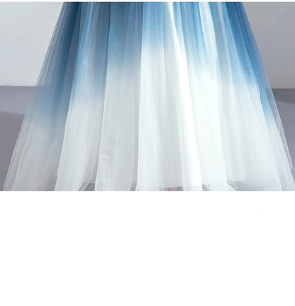 Elegant Ocean Blue Strapless Backless Ball Gown.