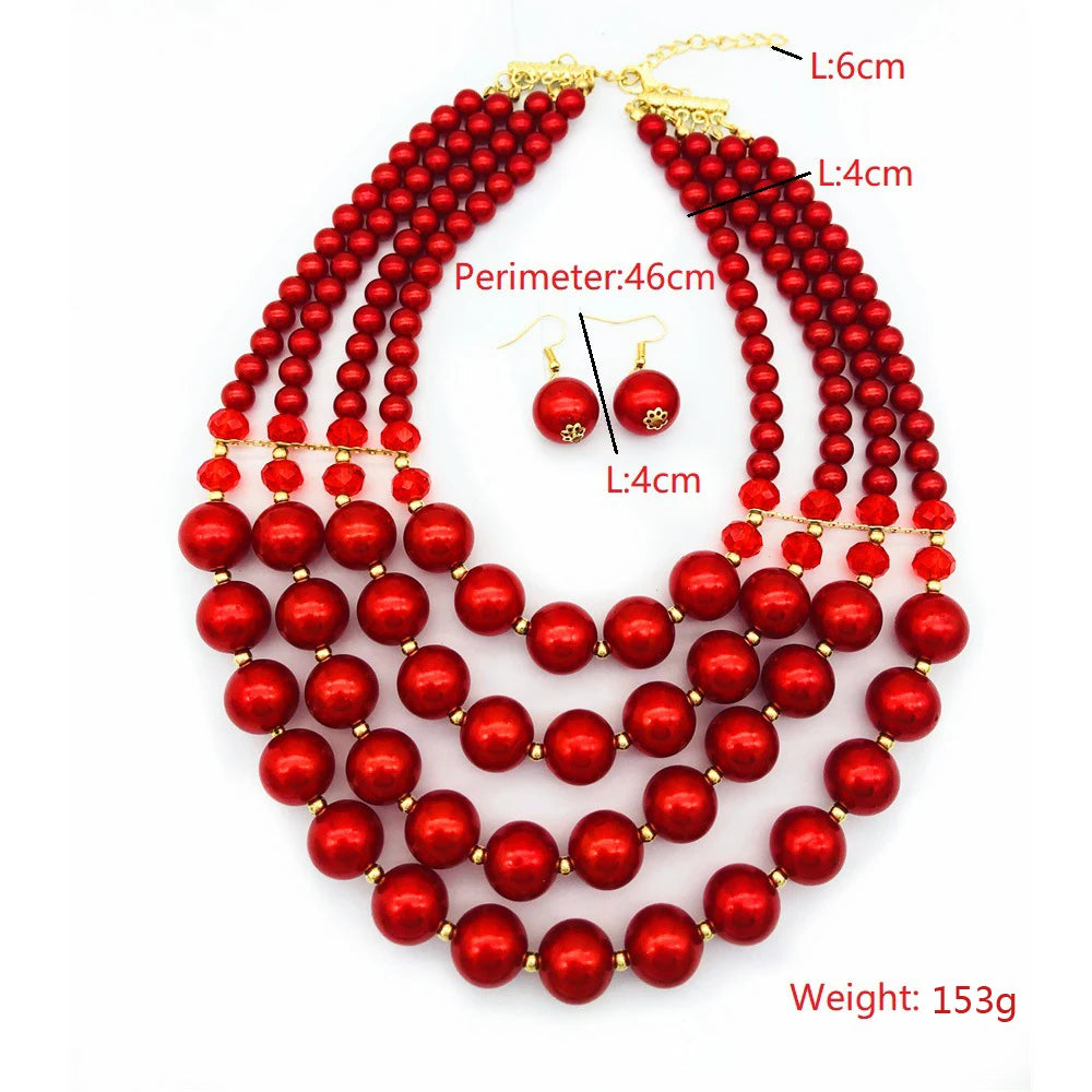 African Beads Jewelry Sets Bib Beads Handmade Jewelry Bridal Accessories Statement Nigerian Wedding Indian Necklace Earrings Set