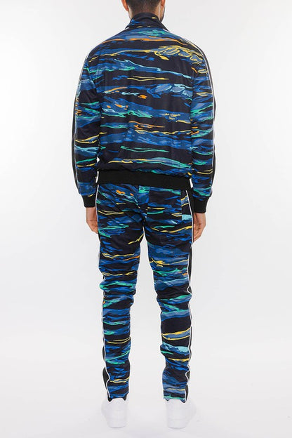 MENS PRINT FULL ZIP TRACK SUIT SET