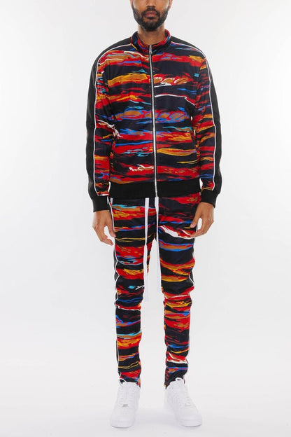 MENS PRINT FULL ZIP TRACK SUIT SET