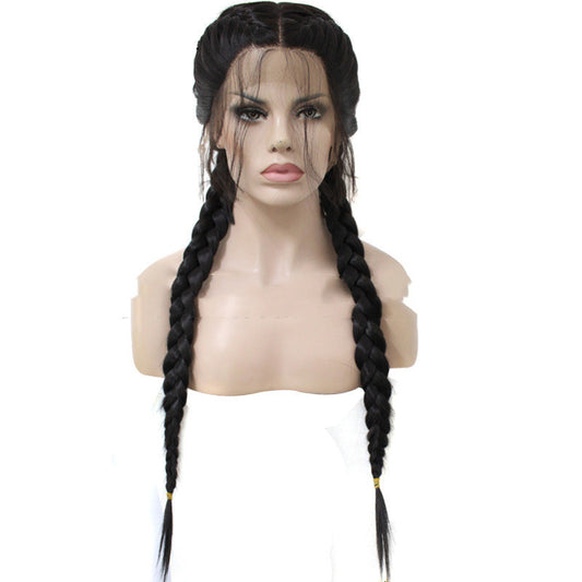 Long Straight Braided Hair Wigs Front Lace, Chemical Fiber Hair