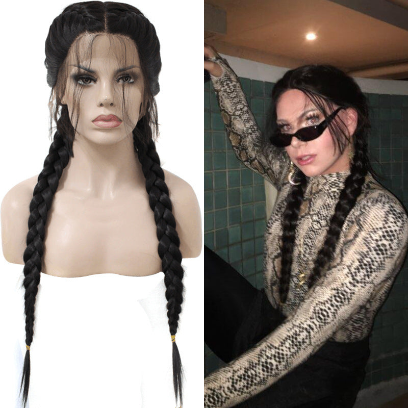 Long Straight Braided Hair Wigs Front Lace, Chemical Fiber Hair