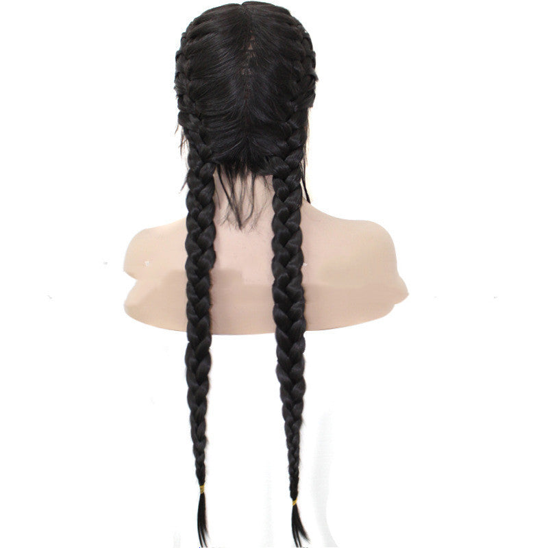 Long Straight Braided Hair Wigs Front Lace, Chemical Fiber Hair