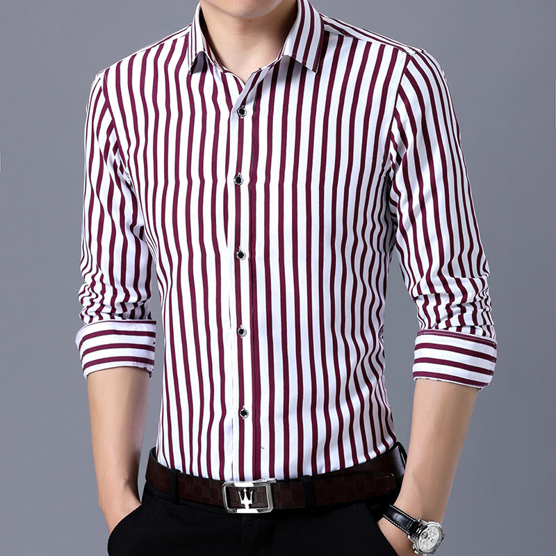 Printed Vertical Stripes Long-Sleeved Shirt Korean Style Japanese Striped Shirt