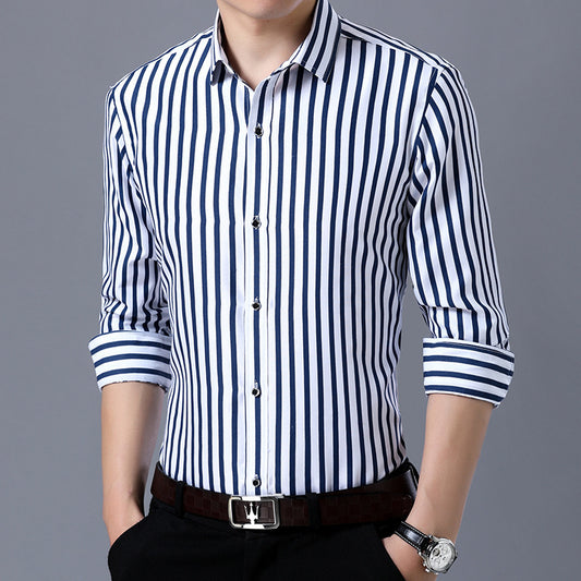 Printed Vertical Stripes Long-Sleeved Shirt Korean Style Japanese Striped Shirt